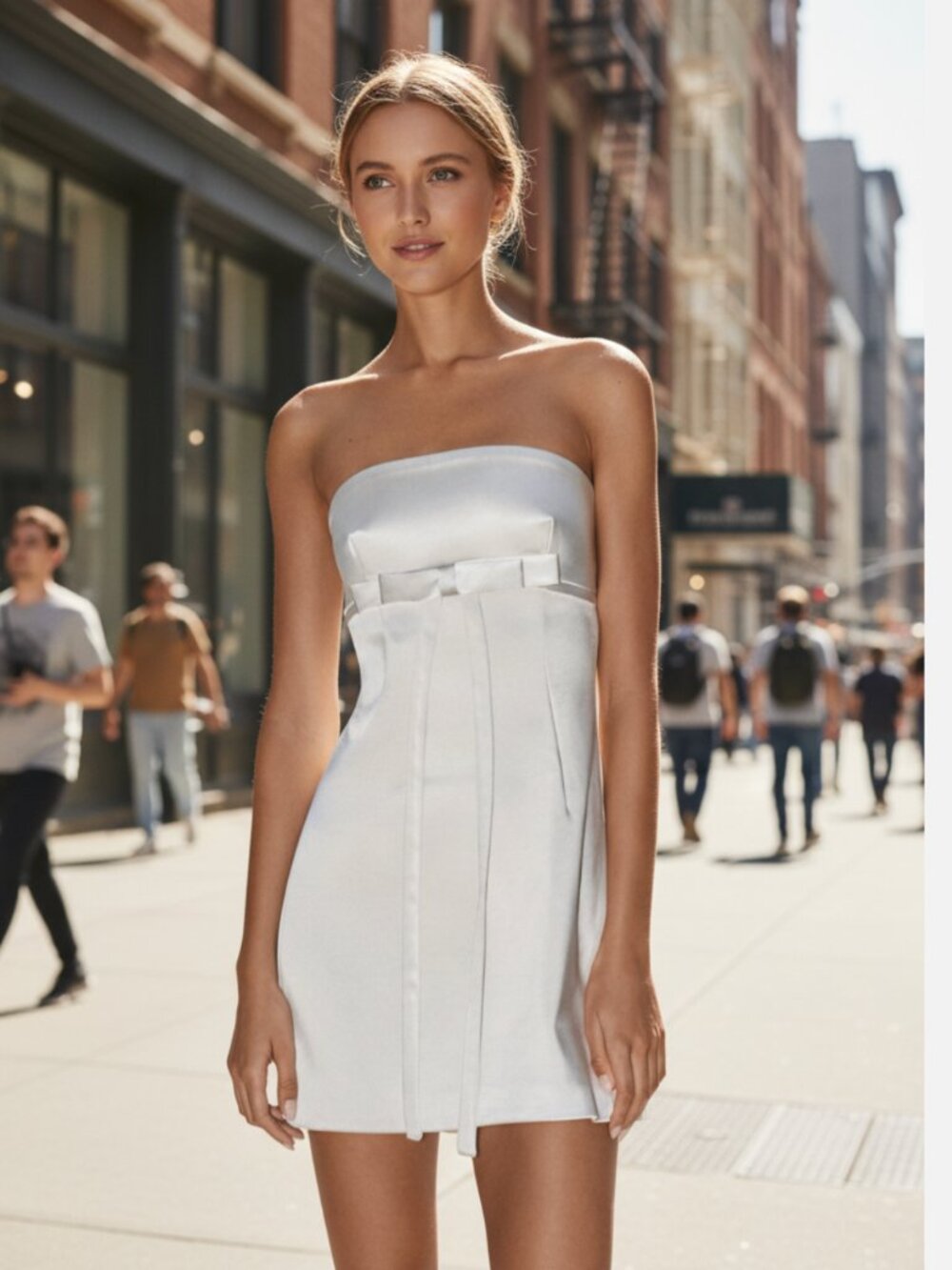 NWOT Zara Strapless Pearl Grey/Silver Satin Dress with Bow XXL Bloggers Fave